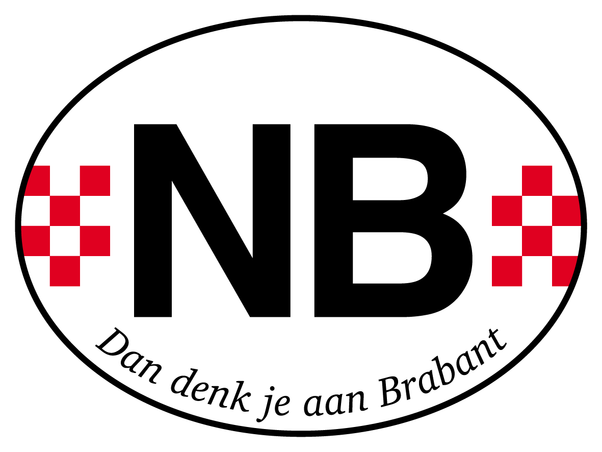 Afbeelding van de sticker 'Dan denk je aan Brabant' in de vorm van een auto sticker met landcode NB  